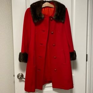 Elegant Red Coat with Faux Fur Trim